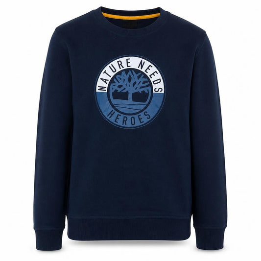 Front view of Timberland boys’ navy blue crew neck graphic print sweatshirt 16/17 years m