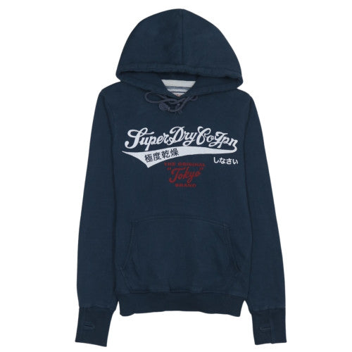 Superdry Women Navy Blue Pullover Hoodie M Graphic Cotton Blend