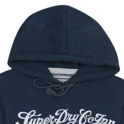 Superdry Women Navy Blue Pullover Hoodie M Graphic Cotton Blend