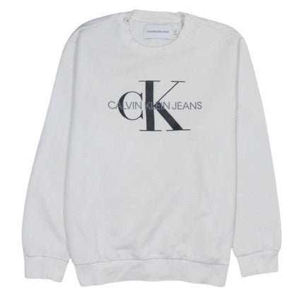 Calvin Klein Jeans Men's White Logo Pullover Sweatshirt M