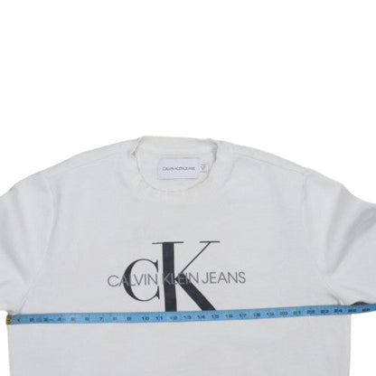 Calvin Klein Jeans Men's White Logo Pullover Sweatshirt M