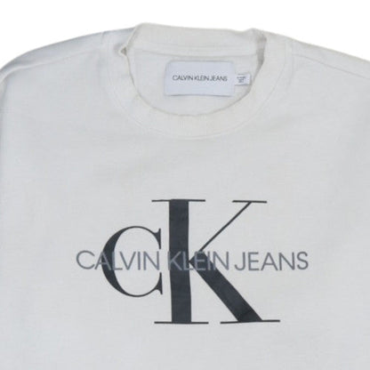 Calvin Klein Jeans Men's White Logo Pullover Sweatshirt M