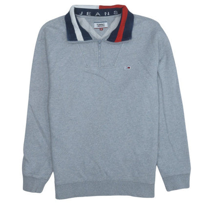 Tommy Jeans Men's Grey 1/2 Zip Sweatshirt M Collared Logo Top