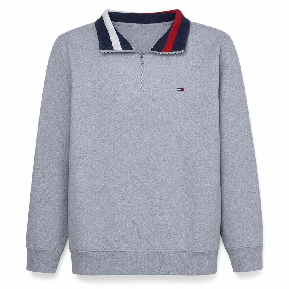 Tommy Jeans Men's Grey 1/2 Zip Sweatshirt M Collared Logo Top