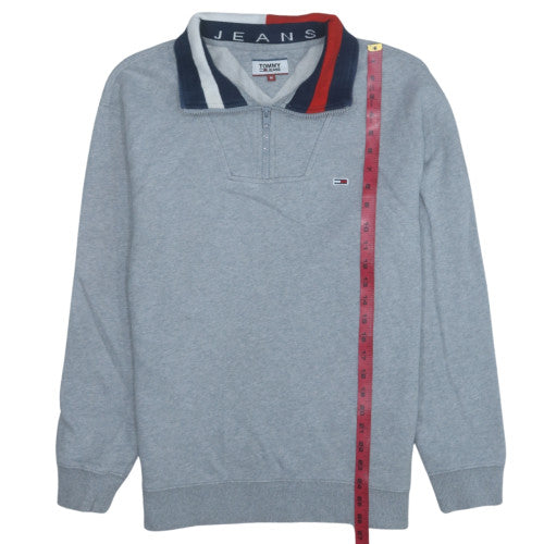 Tommy Jeans Men's Grey 1/2 Zip Sweatshirt M Collared Logo Top