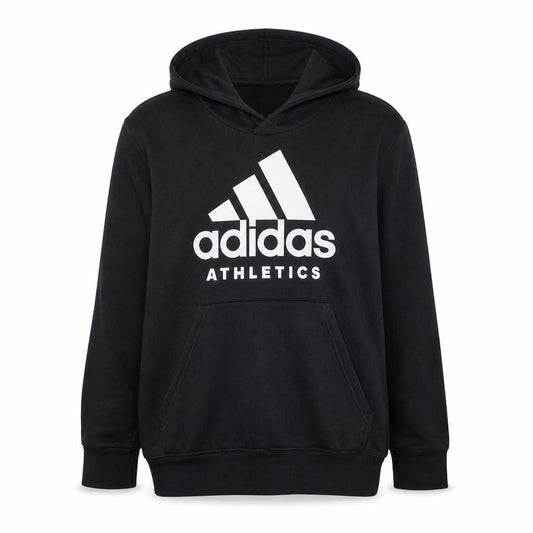 Front view of Adidas Men's Black XL Pullover Hoodie Athletic Logo Sweatshirt