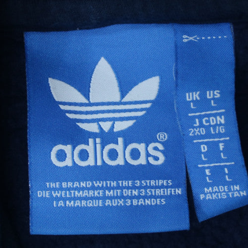Adidas Men's Blue Pullover Hoodie Large Fleece Graphic Logo Sweatshirt