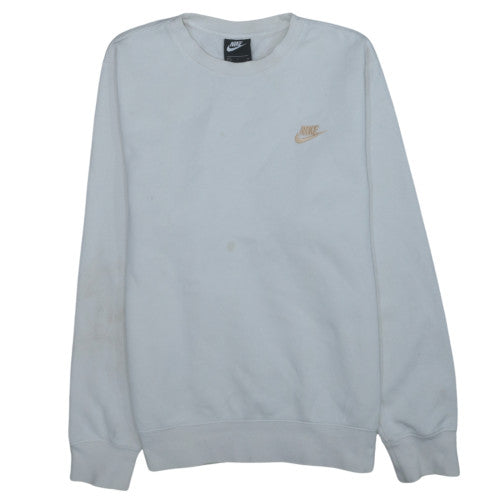 Nike Men's White Small Crew Neck Pullover Fleece Sweatshirt