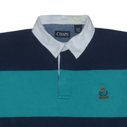 Chaps Men's Blue Striped Cotton Polo Shirt XL Preppy Style