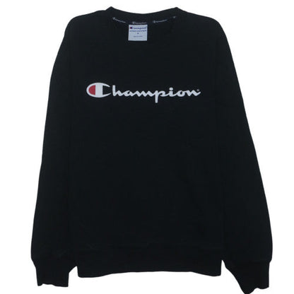 Champion Men's Black Pullover Sweatshirt M Crew Neck Logo Fleece