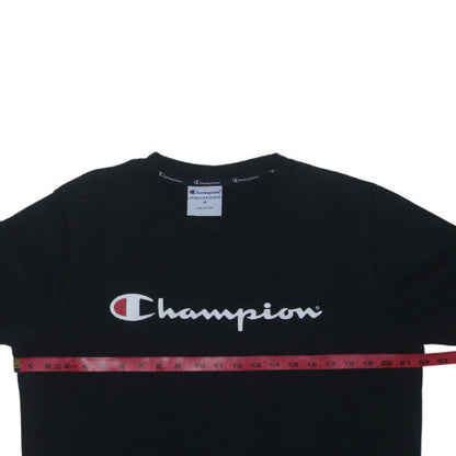 Champion Men's Black Pullover Sweatshirt M Crew Neck Logo Fleece
