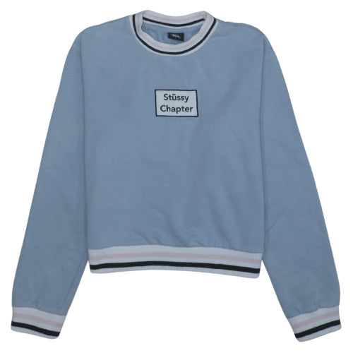Stussy Women Blue Crew Neck Pullover Sweatshirt Size 8