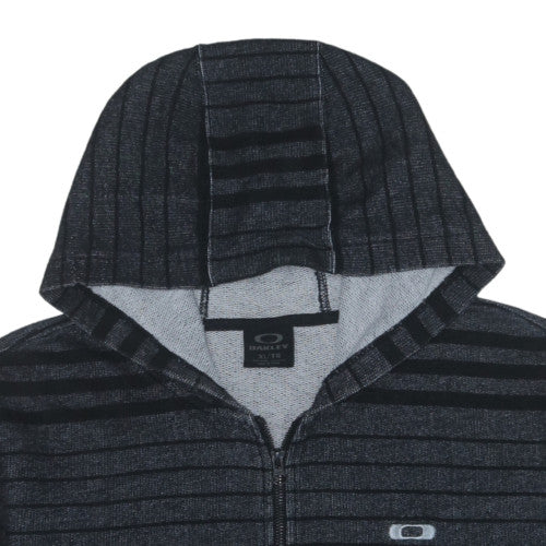 Oakley Men's Grey Striped Full Zip Hoodie XL - Casual Winter Sweatshirt