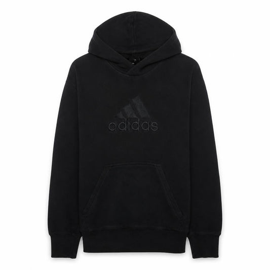 Front view of Adidas Men Black Pullover Hoodie Medium Logo Fleece Sweatshirt