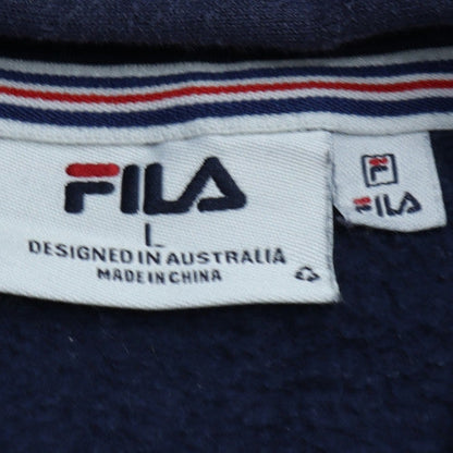 FILA Men's Blue Pullover Hoodie L Logo Fleece Sweatshirt