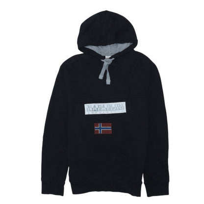 Napapijri Men’s Black Pullover Hoodie M Embroidered Flag Logo