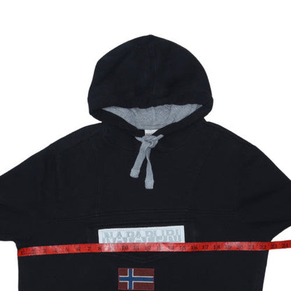 Napapijri Men’s Black Pullover Hoodie M Embroidered Flag Logo