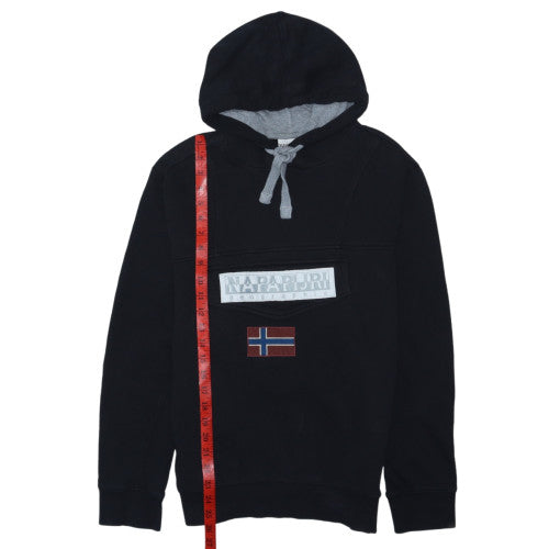 Napapijri Men’s Black Pullover Hoodie M Embroidered Flag Logo
