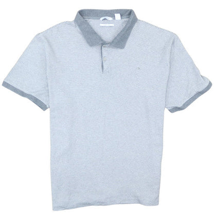 Calvin Klein Men’s Grey Striped Polo Shirt Size L Lightweight Cotton