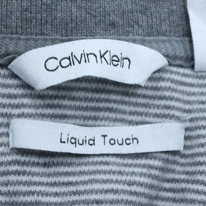 Calvin Klein Men’s Grey Striped Polo Shirt Size L Lightweight Cotton