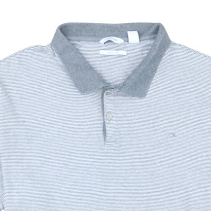 Calvin Klein Men’s Grey Striped Polo Shirt Size L Lightweight Cotton
