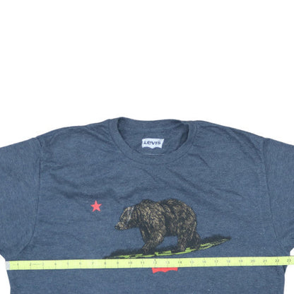 Levi's Men's Blue Graphic Bear T-Shirt XL Crew Neck Cotton Blend