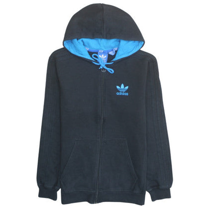 Adidas Mens Black XL Full Zip Hooded Sweatshirt with Blue Logo