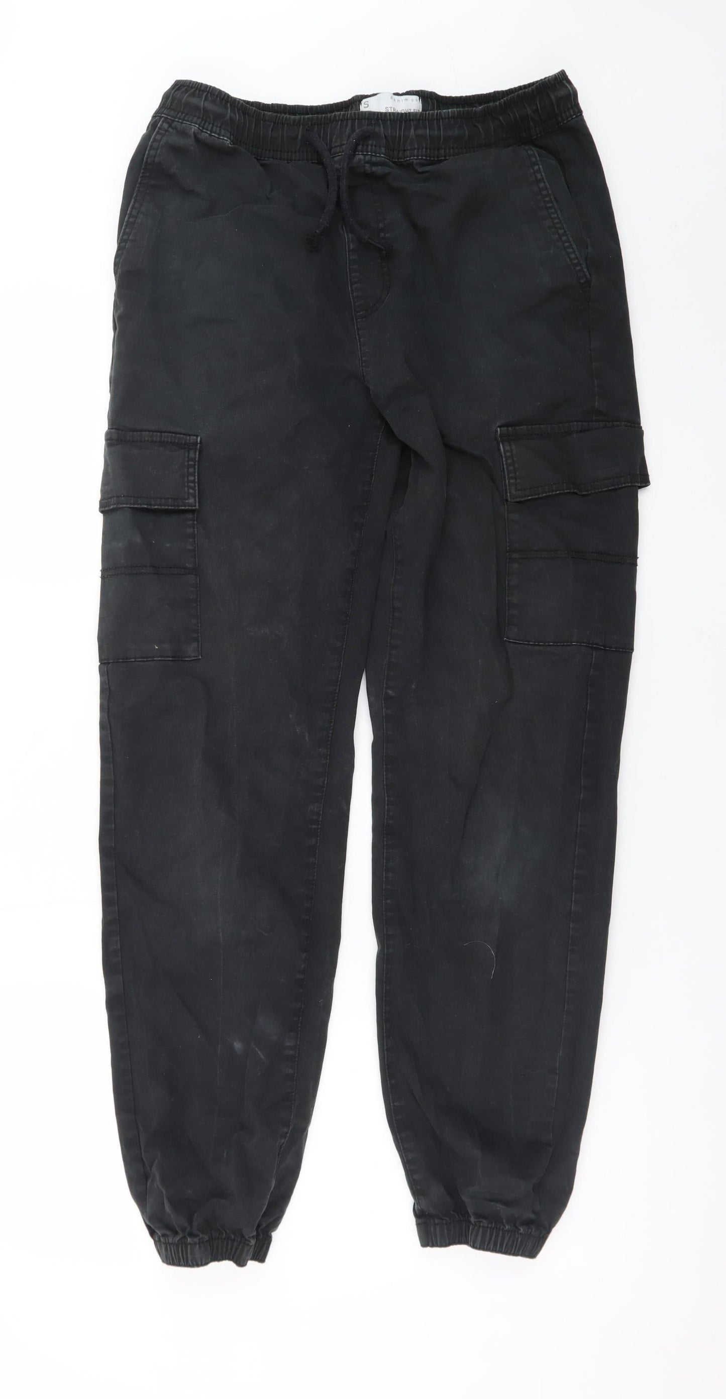Denim Co Men Black Cargo Straight Fit Jogger Trousers Size S
