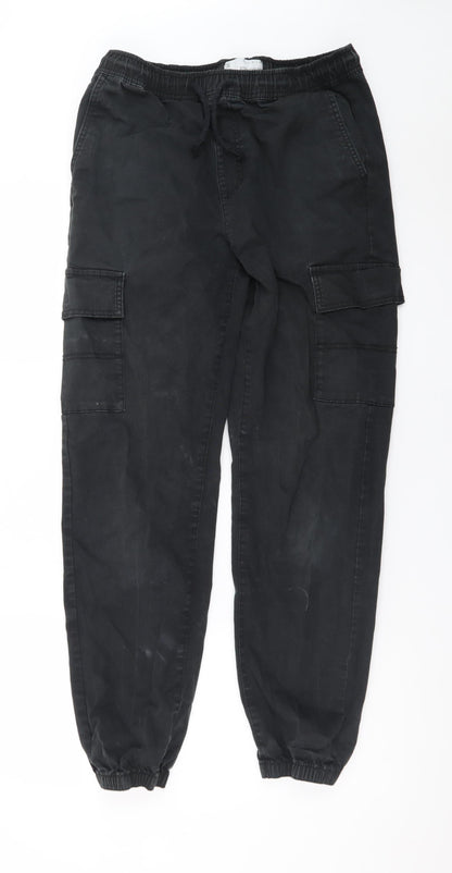 Denim Co Men Black Cargo Straight Fit Jogger Trousers Size S