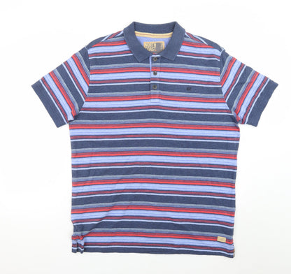 Marks and Spencer Men's Multicoloured Striped Cotton Polo Shirt L