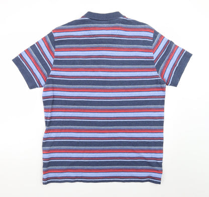 Marks and Spencer Men's Multicoloured Striped Cotton Polo Shirt L