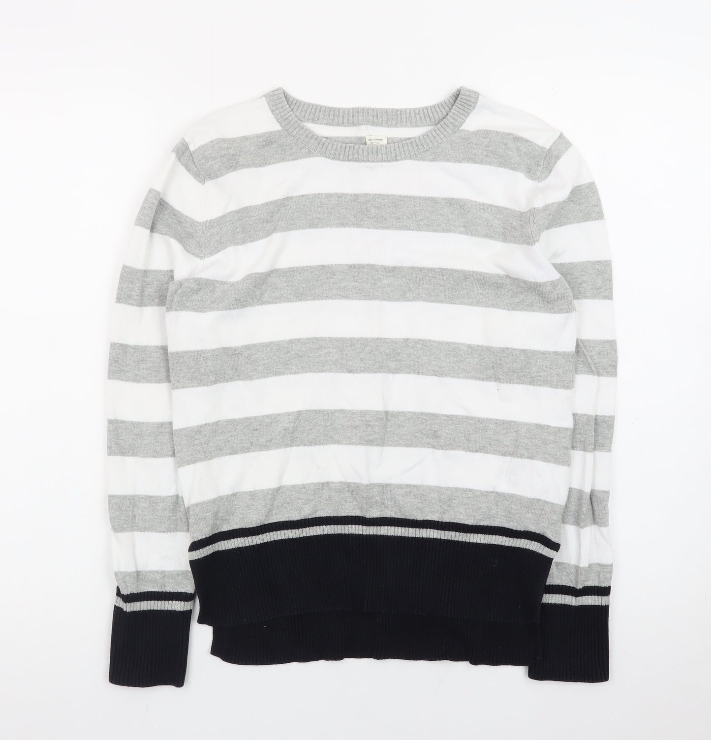 Giordano Men's Grey Striped Cotton Crew Neck Jumper Size S