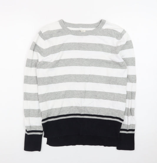 Giordano Men's Grey Striped Cotton Crew Neck Jumper Size S