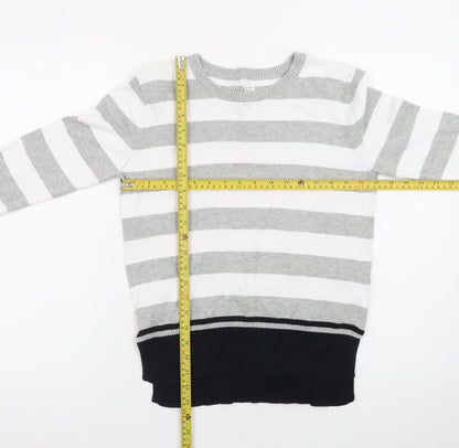Giordano Men's Grey Striped Cotton Crew Neck Jumper Size S