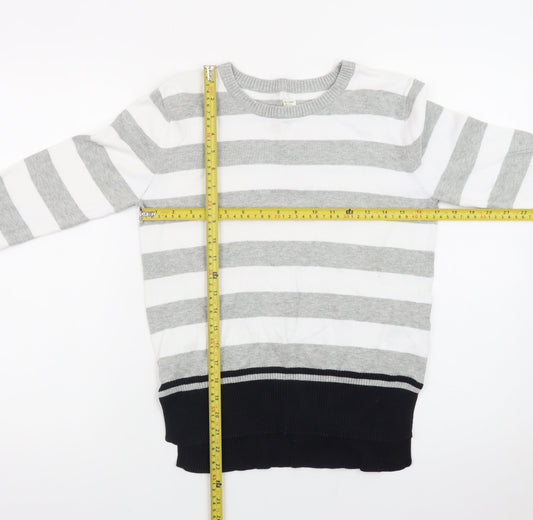 Giordano Men's Grey Striped Cotton Crew Neck Jumper Size S