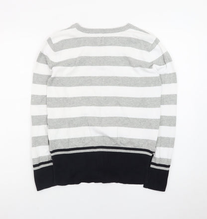 Giordano Men's Grey Striped Cotton Crew Neck Jumper Size S