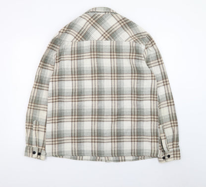 boohooMAN Men's Beige Check Flannel Shirt Jacket Medium Regular Fit