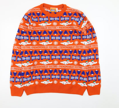 IRN-BRU Men's Orange Christmas Pullover Jumper Size M Festive Knitwear