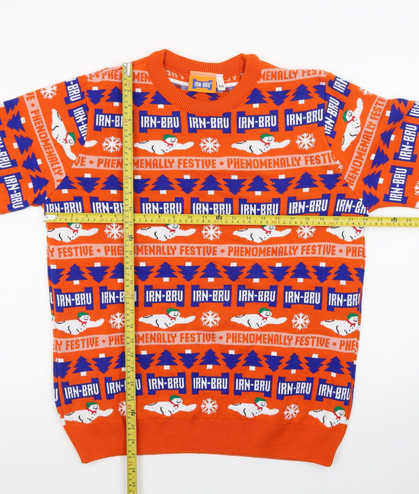 IRN-BRU Men's Orange Christmas Pullover Jumper Size M Festive Knitwear