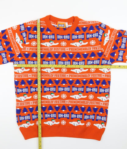 IRN-BRU Men's Orange Christmas Pullover Jumper Size M Festive Knitwear