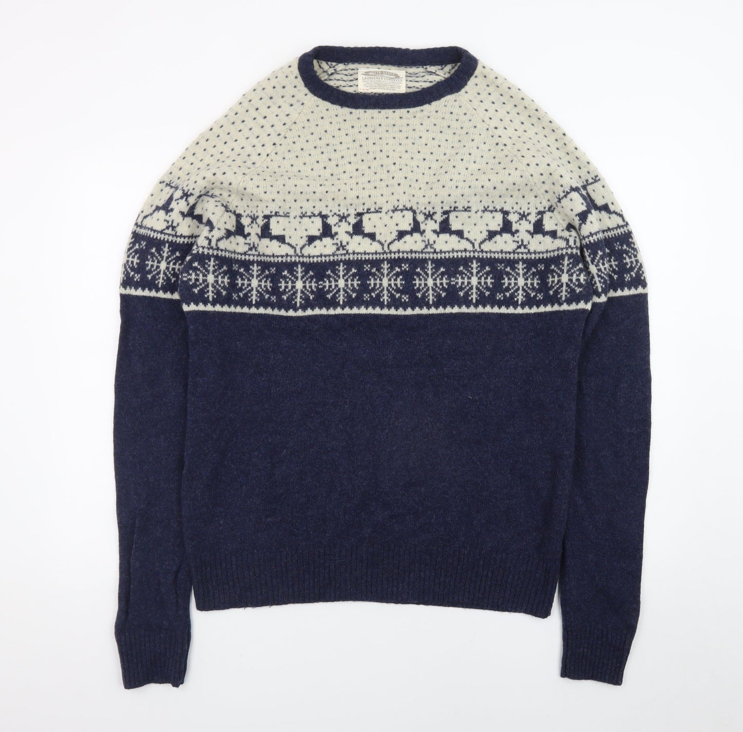 White Stuff Men's Blue Fair Isle Wool Pullover Jumper XL