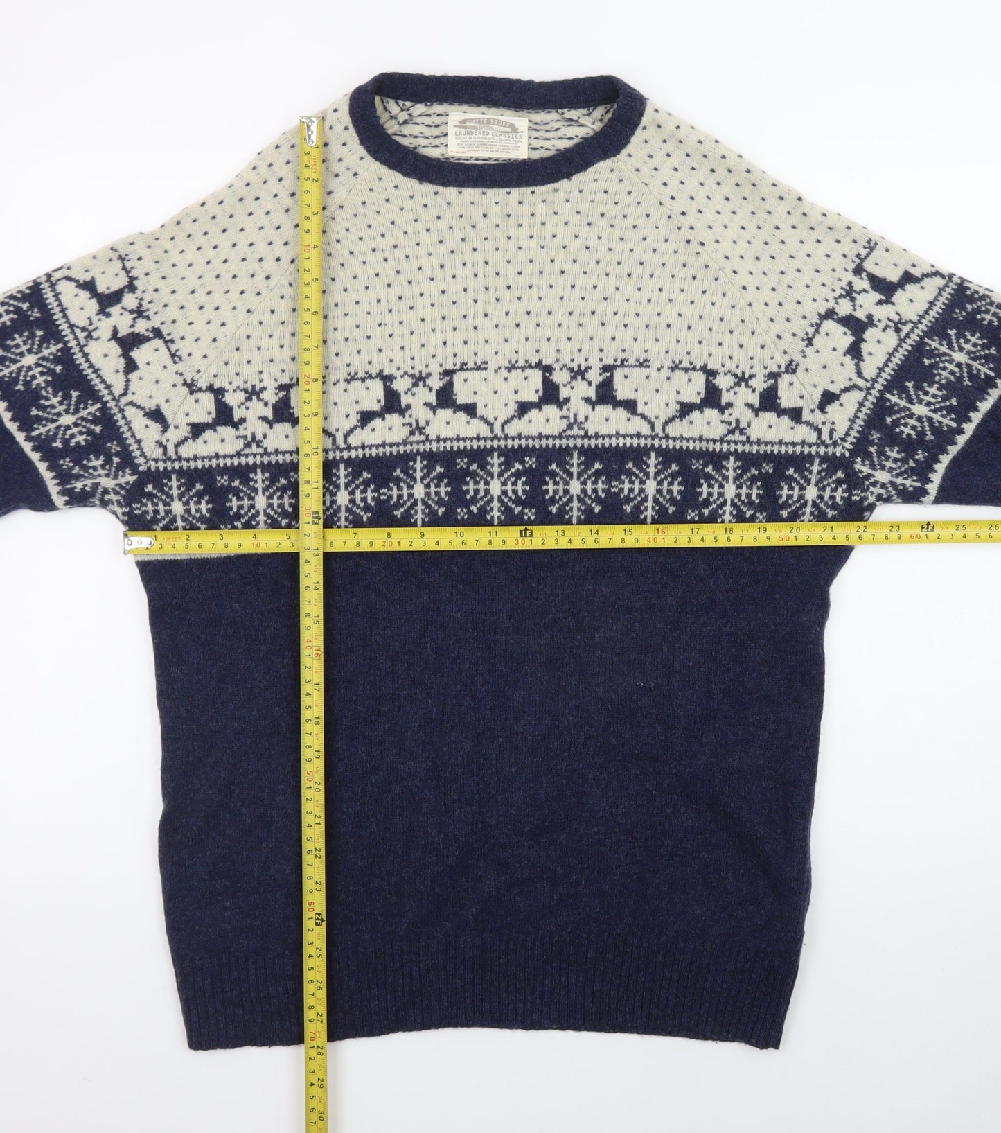 White Stuff Men's Blue Fair Isle Wool Pullover Jumper XL