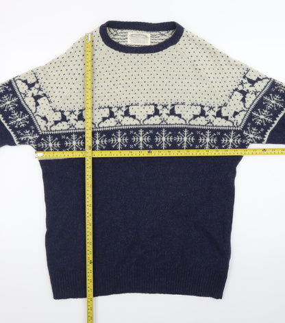 White Stuff Men's Blue Fair Isle Wool Pullover Jumper XL