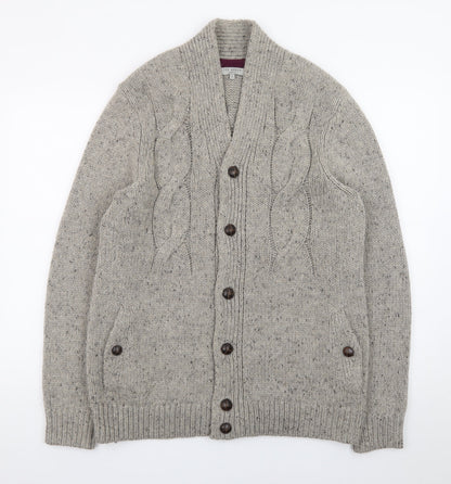 Ted Baker Men’s Grey Cable-Knit Wool Blend Cardigan XL