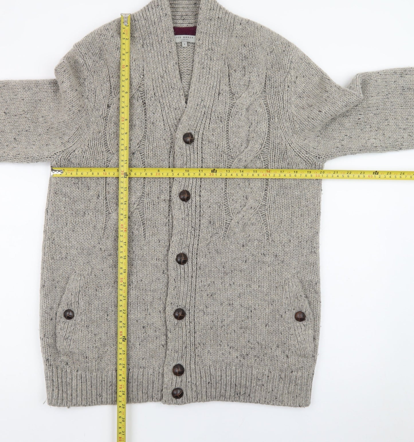 Ted Baker Men’s Grey Cable-Knit Wool Blend Cardigan XL