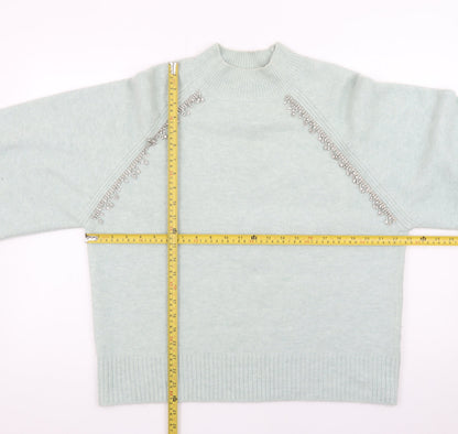 River Island Women's Green Beaded Mock Neck Jumper UK 14