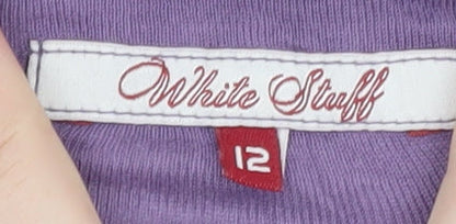 White Stuff Women's Purple Long Sleeve Cotton Scoop Neck Top Size 12