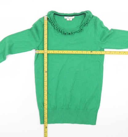 Boden Women's Green Ruffle Crew Neck Wool Cotton Jumper Size 8