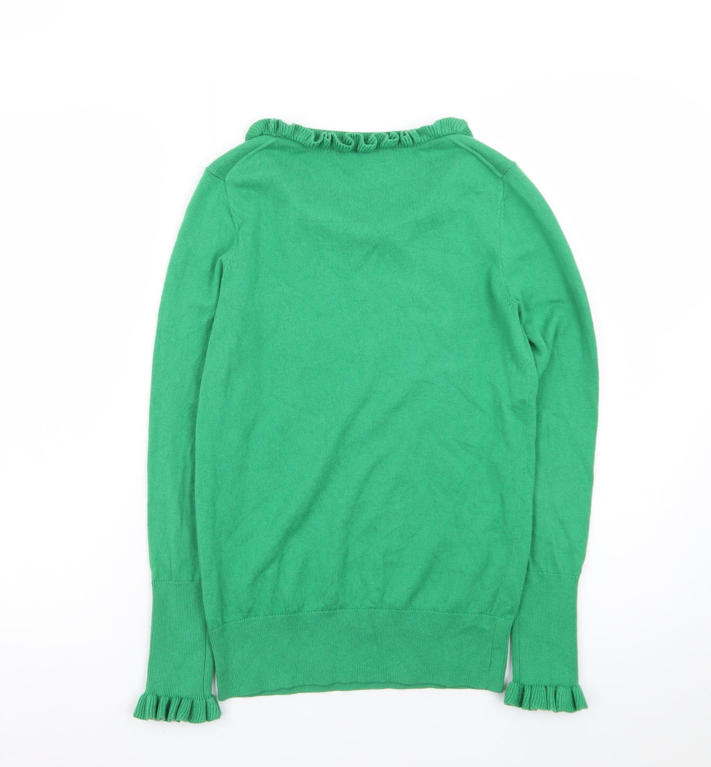 Boden Women's Green Ruffle Crew Neck Wool Cotton Jumper Size 8