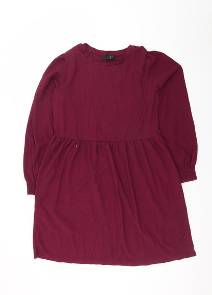New Look Women Red Knee Length A-Line Dress Size 12 Long Sleeve